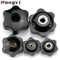 M4 M5 M6 M8 M10 M12 1/4 "Prugna Stringere a mano Dadi 6 Stelle Foro passante Manopola di serraggio Dadi in plastica nera Maniglia a vite