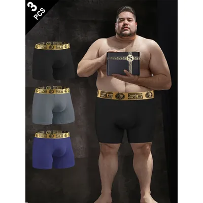 3-teilige Herren-Boxershorts in Übergröße, klassisches Design, einfarbig, weich, bequem, Image