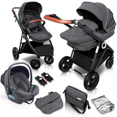 Kombi-Kinderwagen BABYGO "Halime 3in1, grau/schwarz", Baby, grau (grau, schwarz), Kinderwagen, inkl. Babywanne, Babyscha