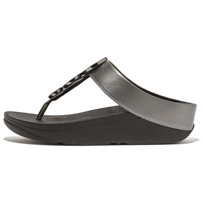 Dianette FITFLOP "HALO BEAD-CIRCLE METALLIC TOE-POST SANDALS", Damen, Gr. 37, pewter schwarz, altsilberfarben, Lederimit