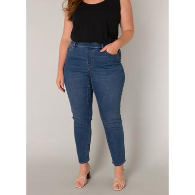 Jeggings BASE LEVEL CURVY, Damen, Gr. 46, Länge 30, blau (mid blau), Denim/Jeans, Obermaterial: 92% Baumwolle, 6% Polyester, 2% Elasthan, unifarben, casual, figurbetont knöchellang, Hosen, in großen Größen Image