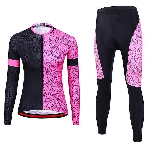 Damen Fahrradhose mit Jacke Kurzarm Mountainbike MTB Straßenradsport Frühling Herbst Rosenrot Grafik Lustig Fahhrad 3D-Polster Schnelltrocknend Rückentasche Feuchtigkeitsableitend Atmungsaktiv Spandex Image