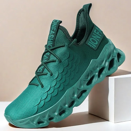 Grüne Laufsneaker für Herren mit Mesh-Obermaterial und leichtem Design – atmungsaktive, bequeme Sportschuhe für Sport, Training und Freizeit Image