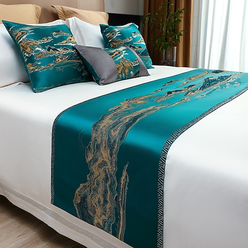 Bettläufer Bett-Schal Satin dekorativer Bett-Schal für Zuhause Hotel Bettüberwürfe Schals Schutz moderner einfarbiger Bettläufer für das Fußende des Bettes Heim Schlafzimmer Bettwäsche Dekoration Image