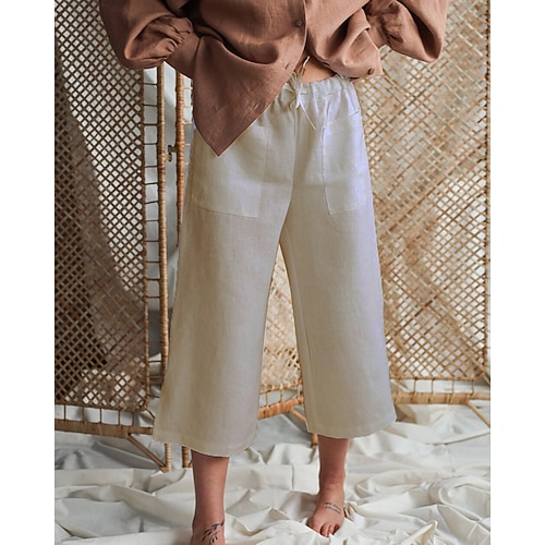 Damen Kunstbaumwollleinen Abgeschnittene Hose Palazzo-Hose Mode Streetwear Komfort Knöchellang Hohe Taille Einfach Kordelzug Elastischer Bund Bequem Außenbereich Straße Alltagskleidung Ausgehen Image