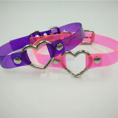 Harajuku Punk Gothic Rock Handmade Vinyl Choker Pink Purple Clear PVC Transparent Heart Collar