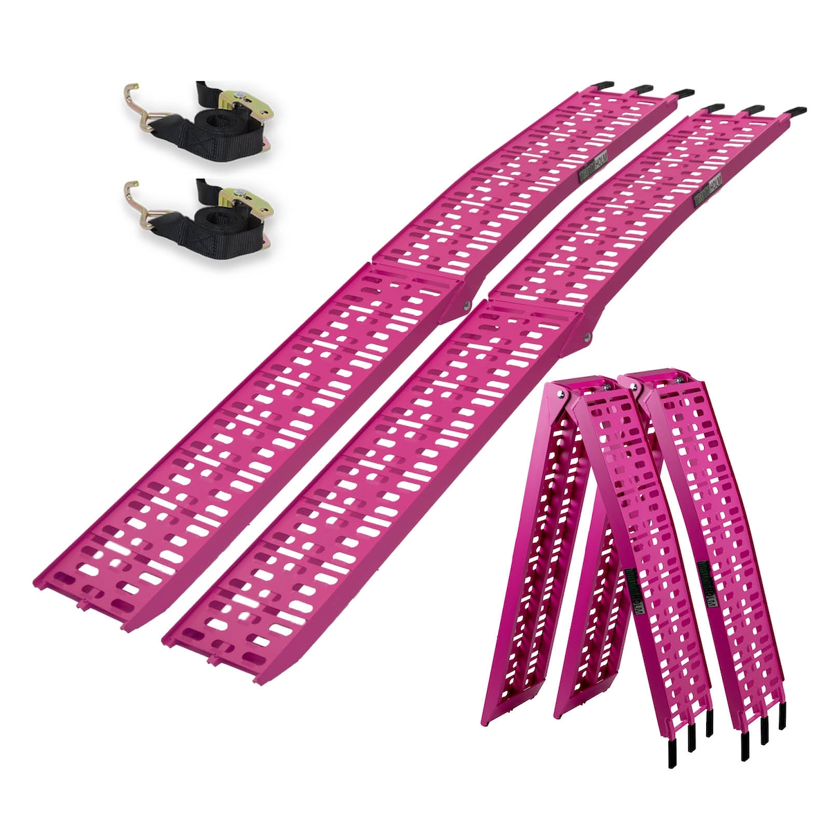 Baumarktplus 2 x Alu Auffahrrampen klappbar 228 cm Traglast 680 kg pink gelocht Rampen Motorradrampen Image