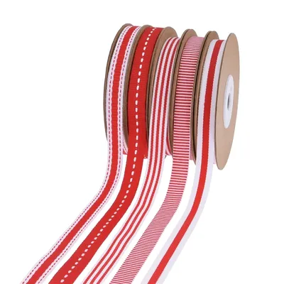 10 Yards Christmas Red and White Stripes Ribbon Christmas Gift Wrapping Polyester Ribbon For DIY