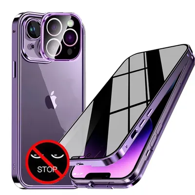Double Glass Anti-Peep Privacy Magnetic Adsorption Case, Camera Lens Protection Cover, iPhone 16,