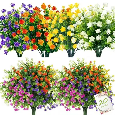 1 Bundle Artificial Flowers Outdoor UV Resistant Shrubs Plants Fake Flower Greenery for Office