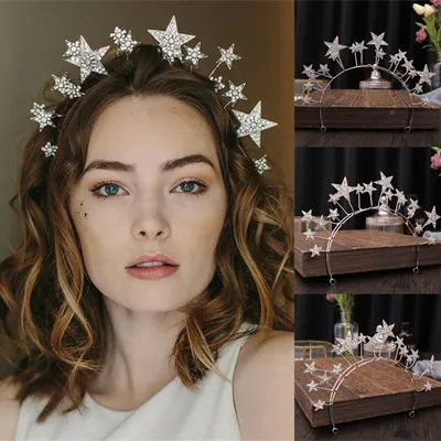 Trendy Silver Color Tiaras And Crowns Stars Princess Queen Diadems Bride Wedding Hair Accessories