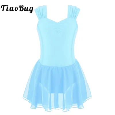 See-though Mesh Figure Ice Skating Dress Kids Girls Ballet Gymnastic Leotard Tulle Splice Skirt