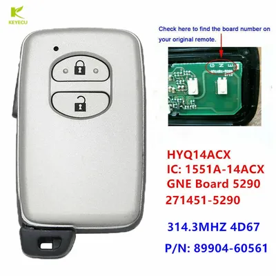 KEYECU Replacement Keyless Smart Key 314.3MHz GNE Board 271451-5290 For 2010-2017 Toyota Prado