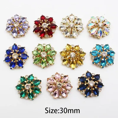 5 pieces, new 30mm colored crystal horse eye glass flower jewelry DIY clothing accessories, shoe
