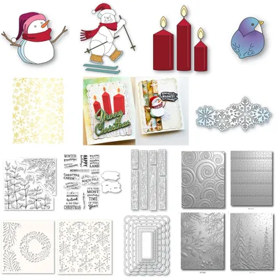 2024 New Christmas Snowman Candles Spiral Backboard Metal Cutting Die Clear Stamps Stencil Hot Foil for DIY Greeting Craft Paper