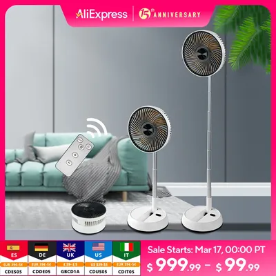 Portable Folding Fan 6000mAh USB Remote Control Air Cooler Silent Rechargeable Wireless Floor