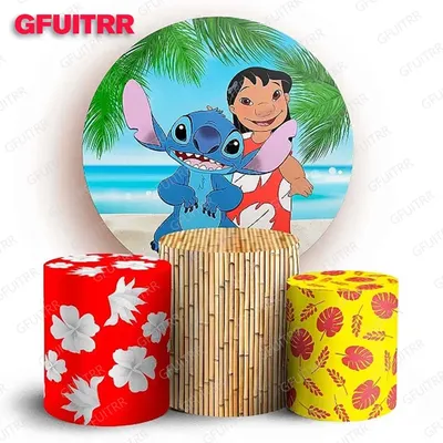 Lilo & Stitch Round Backdrop for Kids Birthday Party Decoration Photography Background Cylinder