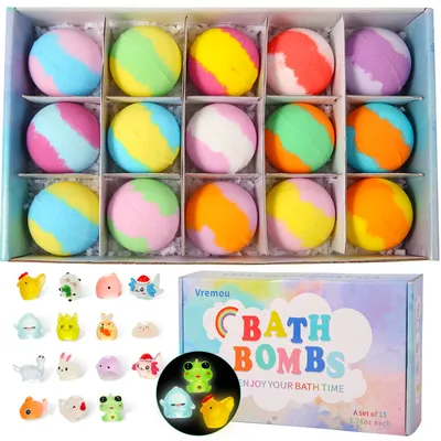 Bath Bombs for Kids with Toys Inside - 15 Pack Kids Bath Bombs with Glow in The Dark Bath Toys