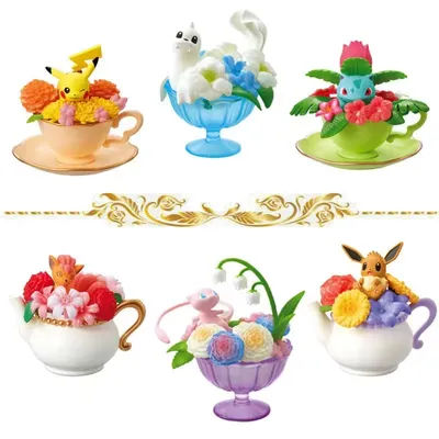 5-7cm 6pcs/Lot Pokemon Pikachu Flower Teacup Dream Eevee Mewtwo Vulpix Bulbasaur PVC Action Figure Toys Model Doll