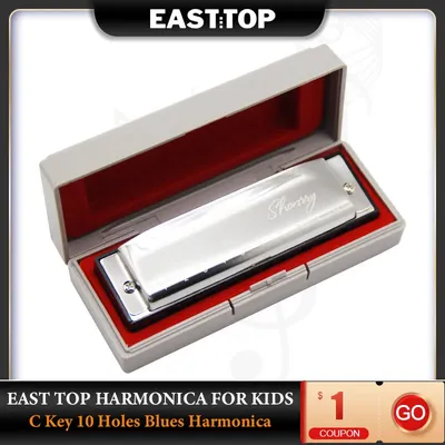 EASTTOP T009 Harmonica, Standard Diatonic Key of C 10 Holes 20 Tones Blues Mouth Organ Harp For