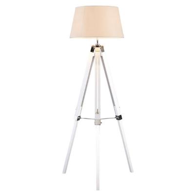 Adjustable White and Silver with White Shade Tripod Floor Lamp