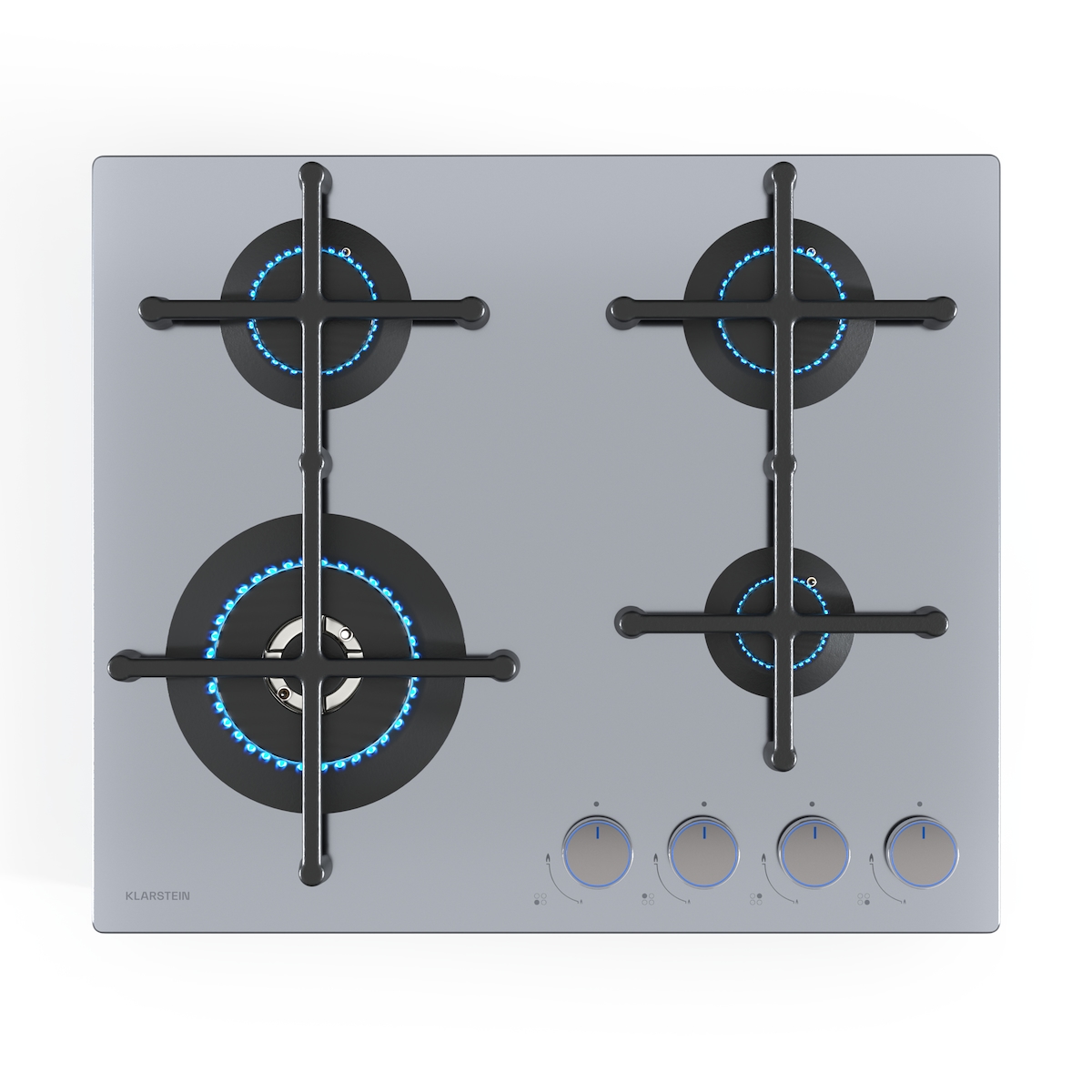 Klarstein Illuminosa 4 Gaskochfeld 4-flammig Sabaf-Brenner Edelstahl Silber Image