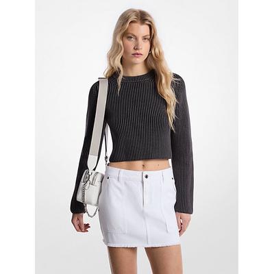 Michael Kors Garment-Dyed Ribbed Cotton Cropped Sweater Black XS