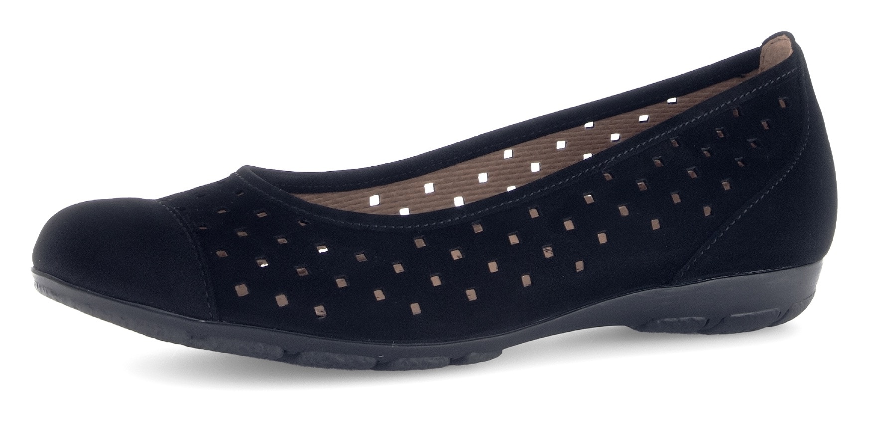 Ballerina GABOR, Damen, Gr. 44, schwarz, Nubukleder, unifarben, Schuhe Ballerina, Slipper, Businessschuh, Halbschuh mit Hovercraft Luftkammerlaufsohle