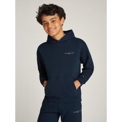 Hoodie TOMMY HILFIGER "MINI CORP HOODIE", Jungen, Gr. 12 (152), blau (schwarz night navy), Sweatware, Obermaterial: 80% Baumwolle, 20% Polyester, unifarben, casual, bequem, Langarm Rippbündchen, Sweatshirts, mit Logodruck Image