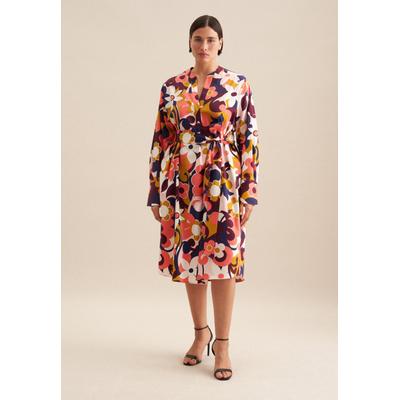 Sommerkleid SEIDENSTICKER "Schwarze Rose", Damen, Gr. 5XL (50), Normalgrößen, rosa (rosa, pink), 100% Baumwolle, geblümt, regular fit, Langarm, Kleider, Langarm Kragen Floral Image