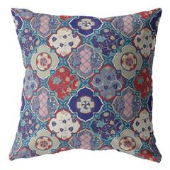18" Turquoise Cream Trellis Suede Zippered Throw Pillow