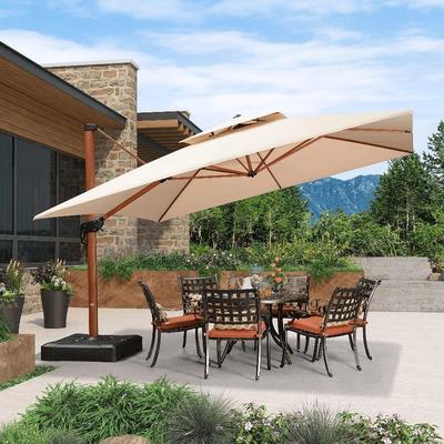 PURPLE LEAF Double Top 9 / 10 / 11 / 12 ft Square Patio Cantilever Umbrellas in Wood Color