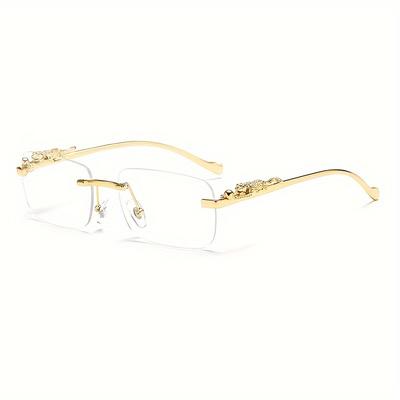 TEMU 1pc Men' Trendy Leopard Head Rimless Glasses, Retro Metal Frame Street Shooting Clothing Accessories