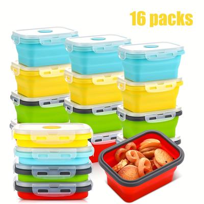 TEMU 16 Silicone Collapsible Food Storage Containers 11.8oz Reusable Collapsible Bowls With Vent Foldable Food Container Sets Meal Prep Container Silicone Lunch Box, Microwave Dishwasher Safe