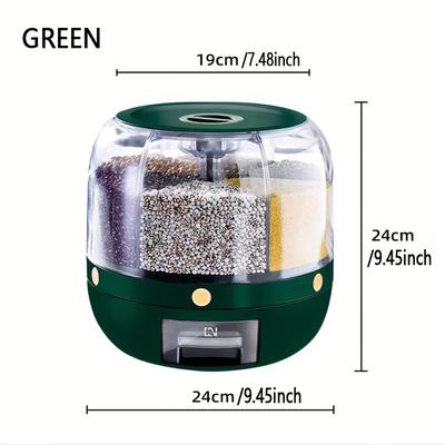 TEMU Rotating Cereal Dispenser Container, Food Grade, Insect & Moisture Proof, Hand Wash Multipurpose Plastic Round Grain Organizer With Lid, Reusable, Sealed Compartments For Rice, Dry Food Storage