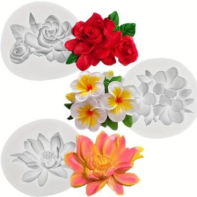 TEMU 3pcs Flower Silicone Molds, Hibiscus Plumeria Rose Flower Fondant Silicone Molds, For , Cupcake Toppers, Soap, Polymer Clay, Crafting Projects, Wedding And Birthday Cake Decoration