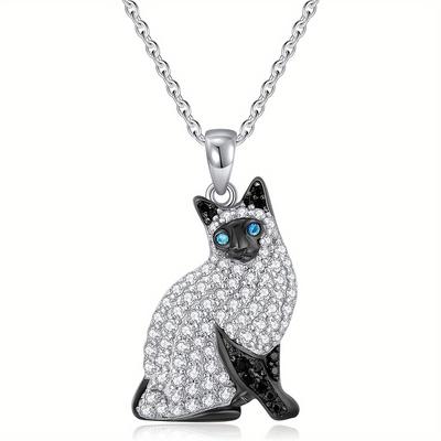 TEMU Elegant Pendant Necklace With Sparkling Rhinestones, Stainless Steel Chain - Alloy, Ideal Gift For Cat Lovers, Women's Pet Jewelry Accessory, Cat Accessories