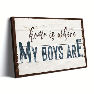 TEMU 1pc Extra Large ' My Boys Are' Vintage Canvas Wall Art - Rustic White Wooden Plank Design With Distressed , Frame, 1.5