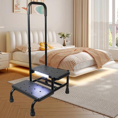 TEMU Heavy Duty Stool With Handle For Elderly, Bed Steps For High Beds For Adults, Bedside Step Stool For Elderly, Handicap, Height Adjuastable & With Sensor Light