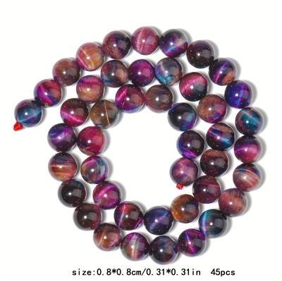 TEMU 6 8 10mm Plum Blue Tiger Eye Natural For Stone Beads 61/46/36pcs Jewelry Spacer Beads Diy Unique Bracelet Necklace Men And Women Craft Supplies