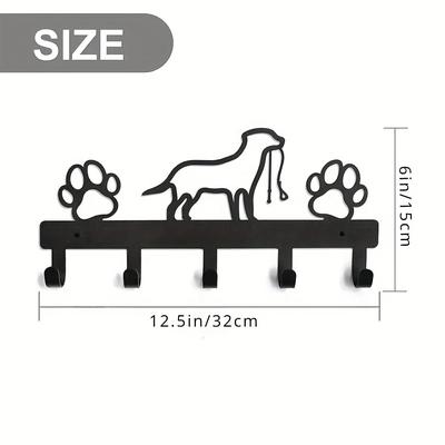 TEMU Art Deco Metal Dog Paw & Pet Silhouette Wall Hook Rack - Indoor Use Key Leash Holder - 5 Hooks, Bedroom Wall Hanging Coat Organizer Storage Rack For Home Utility Space