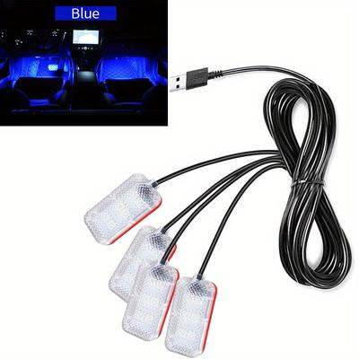 TEMU 1pc Usb Powered Led Car Ambient Light, 4-channel Foot Pedal Lighting, 5v Foot Lamp For Vehicle Interior Decoration, No Battery Required