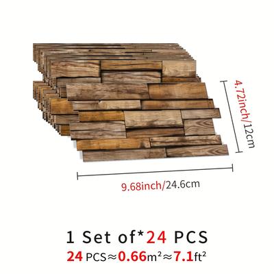 TEMU 12/24/48pcs Wood , -adhesive Peel And Backsplash For & Bathroom, Diy Rectangle , No Required