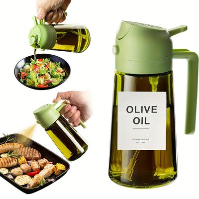 TEMU Kitchen Glass Olive Oil Dispenser, 2-in-1 Oil Bottle And Cooking Sprayer, Auto Flip , 16oz Olive Green (light Blocking) Stickers