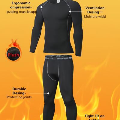 TEMU 2 Pieces High-end Men's Thermal Underwear Set - Long Sleeve Plush Sports Base Layer Top And Bottom - Breathable, Stretchy, Moisture-wicking For Running, Yoga, Training, Hiking & Outdoor Sports