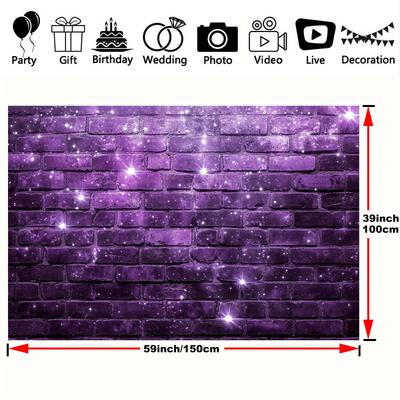 TEMU Purple Brick Wall Backdrop Banner - 39x59 Inches, Polyester, No Electricity Needed, Wedding, Birthday, Bridal Shower, , Party Decor, Photography, Photo Booth Props