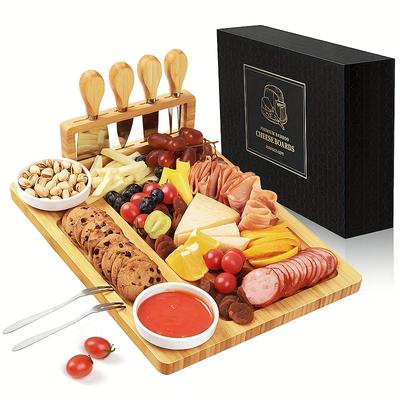 TEMU Bamboo Charcuterie Cheese Board Set - Perfect Gift For House Warming, Weddings, & Special Occasions