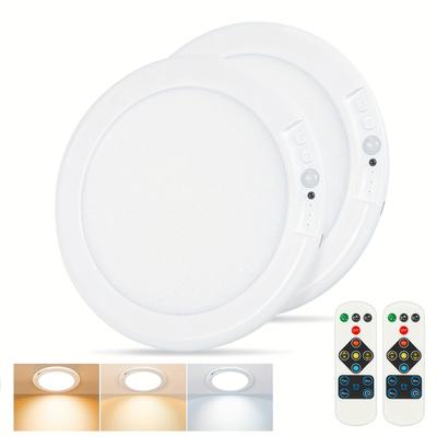 TEMU 2pcs Rechargeable Ceiling Light, No Wiring Battery Operated Ceiling Light With Remote , Motion Sensor Dimmable Timing Motion Activated Overhead Shower Light For Bathroom Pantry Hallway Porch