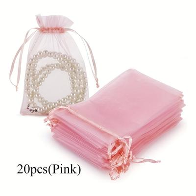 TEMU 20pcs Organza Drawstring Gift Bags - Pink, Polyester Mesh, Stain-resistant, Lightweight Protection, Ideal For Weddings, Christmas, Parties, Jewelry & Pouches, Retail Store Fixed Equipment