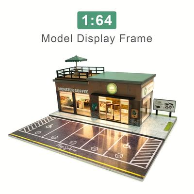 TEMU 1pc Scale Die-cast Coffee Shop Display Model With Lighting Effect, Pvc Material, Ideal For Matchbox Cars & Die-cast Truck Collectibles, Includes Umbrellas & Sofas, Scene Decoration